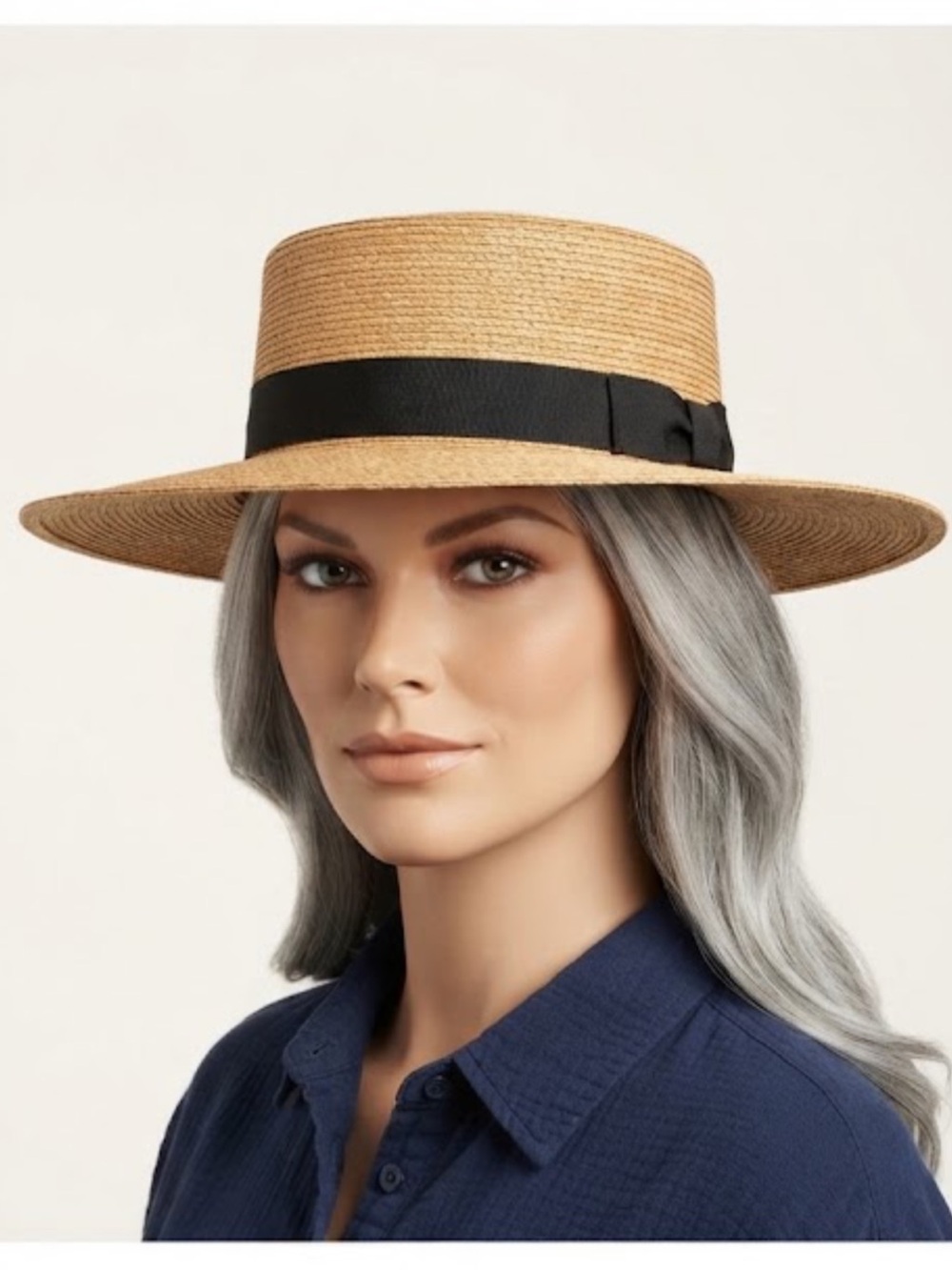Patina Juno M Straw Sun Hat Wide Brim UPF 50+ Gambler Pork Pie Beach Summer NEW
